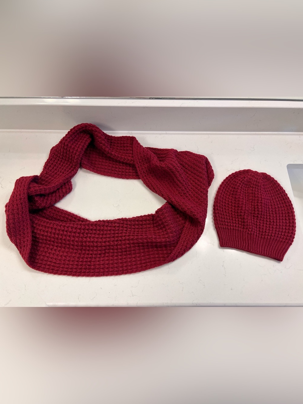 Burgundy Chunky Knit Infinity Scarf & Beanie Hat Set